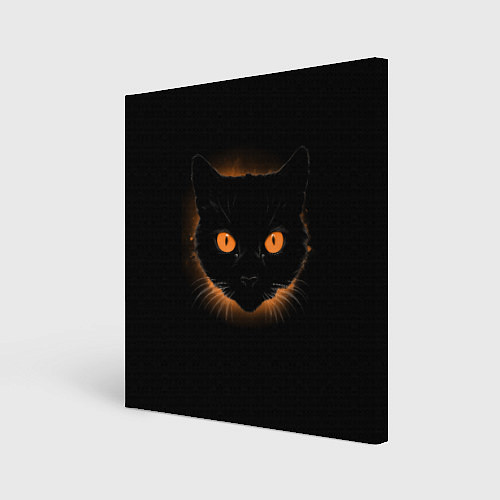 Картина квадратная Портрет черного кота в оранжевом свечении / 3D-принт – фото 1