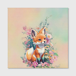 Холст квадратный Милый лисёнок в цветах, цвет: 3D-принт — фото 2
