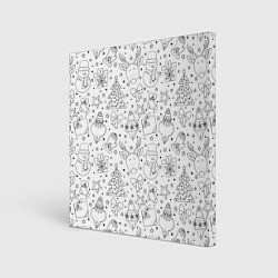 Холст квадратный Черно-белый новогодний патерн, цвет: 3D-принт