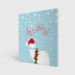 Холст квадратный Лама в роли Санта Клауса, цвет: 3D-принт