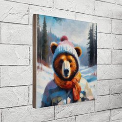 Холст квадратный Бурый медведь в зимней одежде, цвет: 3D-принт — фото 2
