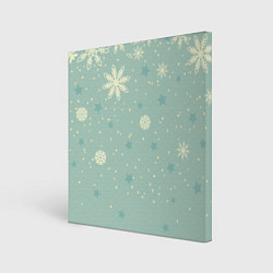 Холст квадратный Снежинки и звезды на матно зеленем, цвет: 3D-принт