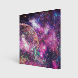 Холст квадратный Пурпурные космические туманности со звездами, цвет: 3D-принт