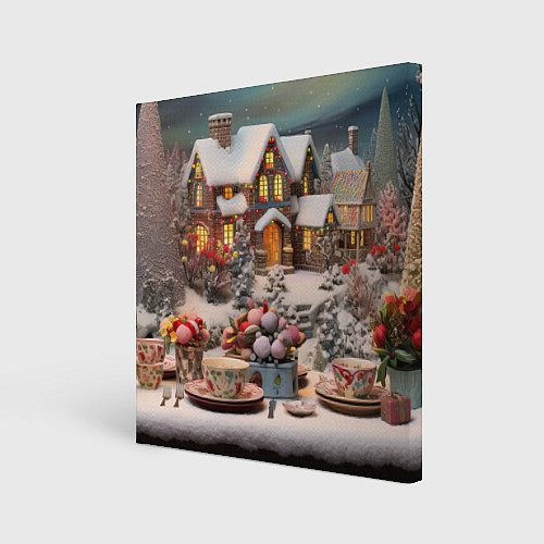 Картина квадратная Объемные новогодние домики / 3D-принт – фото 1