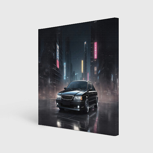 Картина квадратная Черный автомобиль в ночном городе / 3D-принт – фото 1
