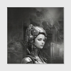 Холст квадратный Черно-белая иллюстрация девушки в шлеме, цвет: 3D-принт — фото 2