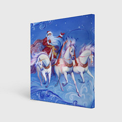 Холст квадратный Дед Мороз и тройка лошадей, цвет: 3D-принт