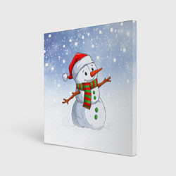 Холст квадратный Весёлый снеговик в колпаке, цвет: 3D-принт