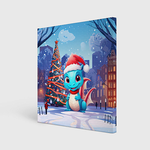 Картина квадратная Маленький дракон зимнего чуда / 3D-принт – фото 1