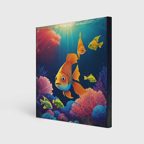 Картина квадратная Оранжевые рыбки и кораллы под водой / 3D-принт – фото 1