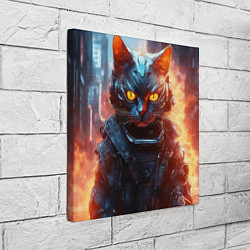 Холст квадратный Пламенный кот в стиле киберпанк, цвет: 3D-принт — фото 2
