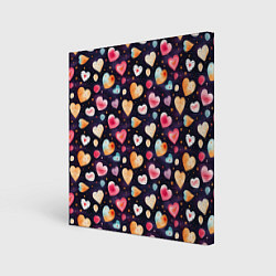 Холст квадратный Паттерн с сердечками на Валентинов день, цвет: 3D-принт