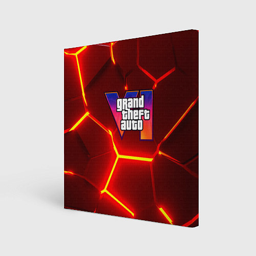 Картина квадратная GTA 6 лого на фоне разлома красных плит / 3D-принт – фото 1