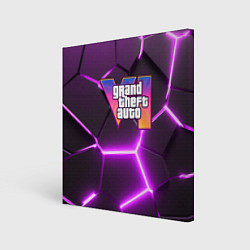 Холст квадратный GTA 6 лого на фоне разлома фиолетовых плит, цвет: 3D-принт