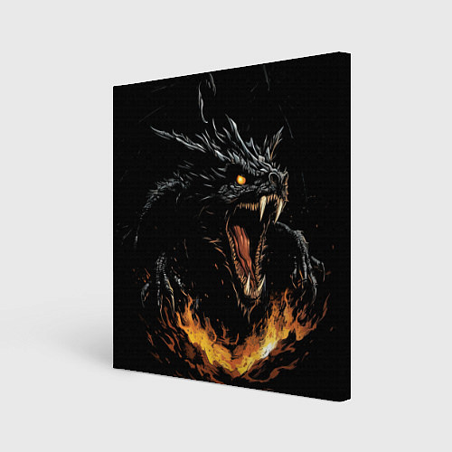 Картина квадратная Черный дракон в огне / 3D-принт – фото 1