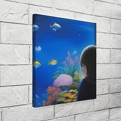 Холст квадратный Девушка смотрит на рыб в аквариуме, цвет: 3D-принт — фото 2