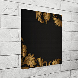 Холст квадратный Золотые объемные листья на черном, цвет: 3D-принт — фото 2