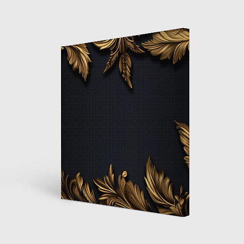 Картина квадратная Золотые объемные листья на черном / 3D-принт – фото 1