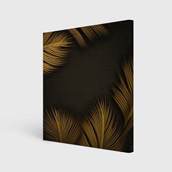 Холст квадратный Тонкие золотые листья на черном фоне, цвет: 3D-принт