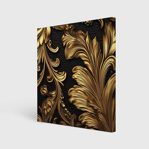 Картина квадратная Золотые листья винтажные лепнина / 3D-принт – фото 1