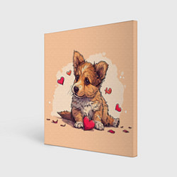 Картина квадратная Влюбленная собачка с сердечками