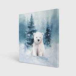 Холст квадратный Белый медвежонок в лесу, цвет: 3D-принт