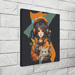 Холст квадратный Красивая девочка-аниме с котенком, цвет: 3D-принт — фото 2