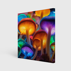 Холст квадратный Неоновые светящиеся грибы, цвет: 3D-принт