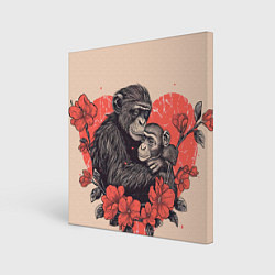 Картина квадратная Влюбленные обезьяны 14 февраля