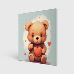 Холст квадратный Медвежонок с сердечком 14 февраля, цвет: 3D-принт