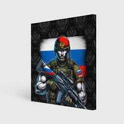 Картина квадратная Русский солдат на фоне флага