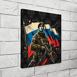 Холст квадратный Русский солдат на фоне флага России, цвет: 3D-принт — фото 2