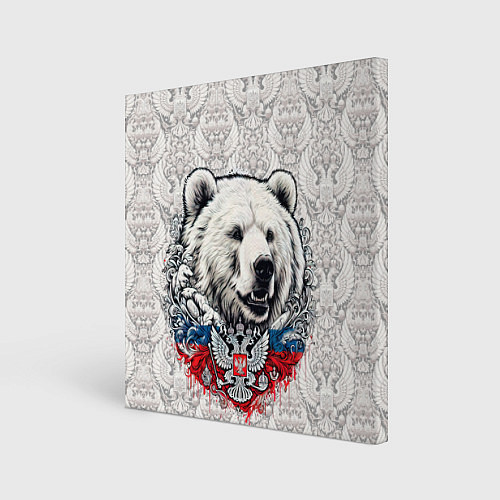 Картина квадратная Белый медведь и белый герб России / 3D-принт – фото 1
