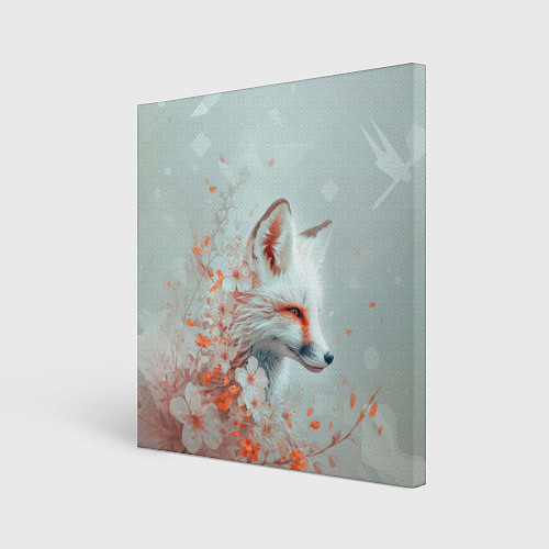 Картина квадратная Белый лис в цветах / 3D-принт – фото 1