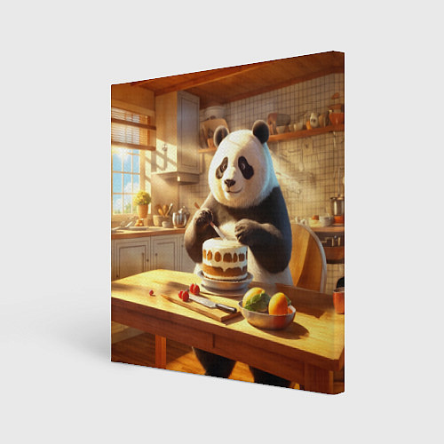 Картина квадратная Панда на кухне готовит торт / 3D-принт – фото 1