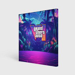 Картина квадратная Gta 6 логотип в стиле ночного vice city