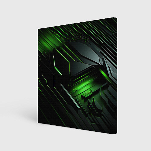 Картина квадратная Металл и зеленый яркий неоновый свет / 3D-принт – фото 1