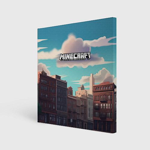 Картина квадратная Minecraft город и лого / 3D-принт – фото 1
