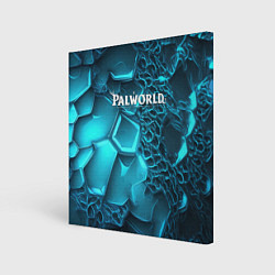 Картина квадратная Palworld логотип на ярких синих неоновых плитах