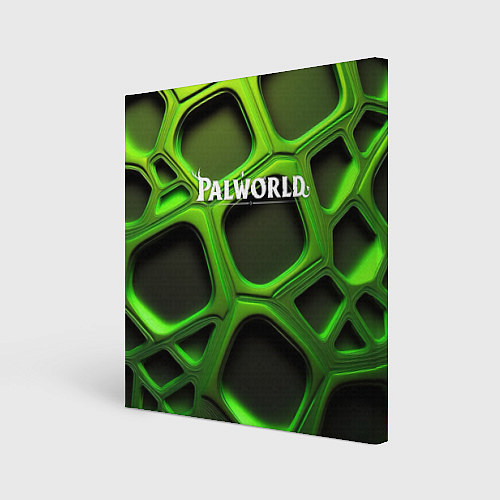 Картина квадратная Palworld логотип на зеленой объемной абстракции / 3D-принт – фото 1