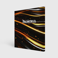 Картина квадратная Palworld логотип золотые волны на черном