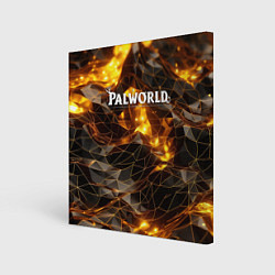 Картина квадратная Palworld логотип золотые абстрактные частицы на че