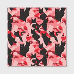 Холст квадратный Розовый камуфляж из котов, цвет: 3D-принт — фото 2