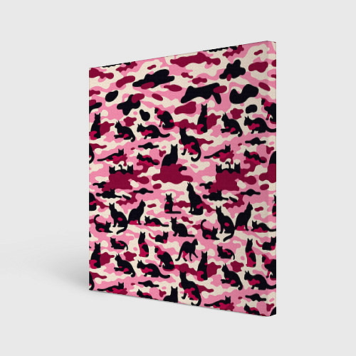 Картина квадратная Камуфляжные розовые котики / 3D-принт – фото 1