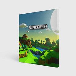 Холст квадратный Minecraft logo зеленый летний мир, цвет: 3D-принт