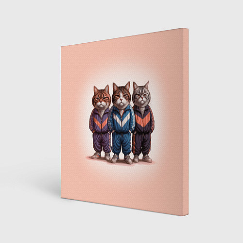 Картина квадратная Три полосатых кота в спортивных костюмах пацана / 3D-принт – фото 1