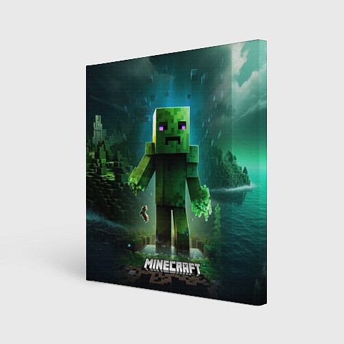 Картина квадратная Minecraft зеленый персонаж на острове / 3D-принт – фото 1