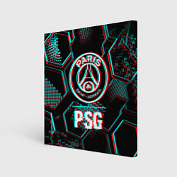 Холст квадратный PSG FC в стиле glitch на темном фоне, цвет: 3D-принт