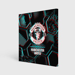 Холст квадратный Manchester United FC в стиле glitch на темном фоне, цвет: 3D-принт