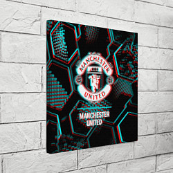 Холст квадратный Manchester United FC в стиле glitch на темном фоне, цвет: 3D-принт — фото 2
